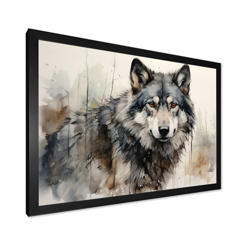 Loup solitaire - Décoration murale loup, Noir, H 34 po x l 44 po, Impression encadrée