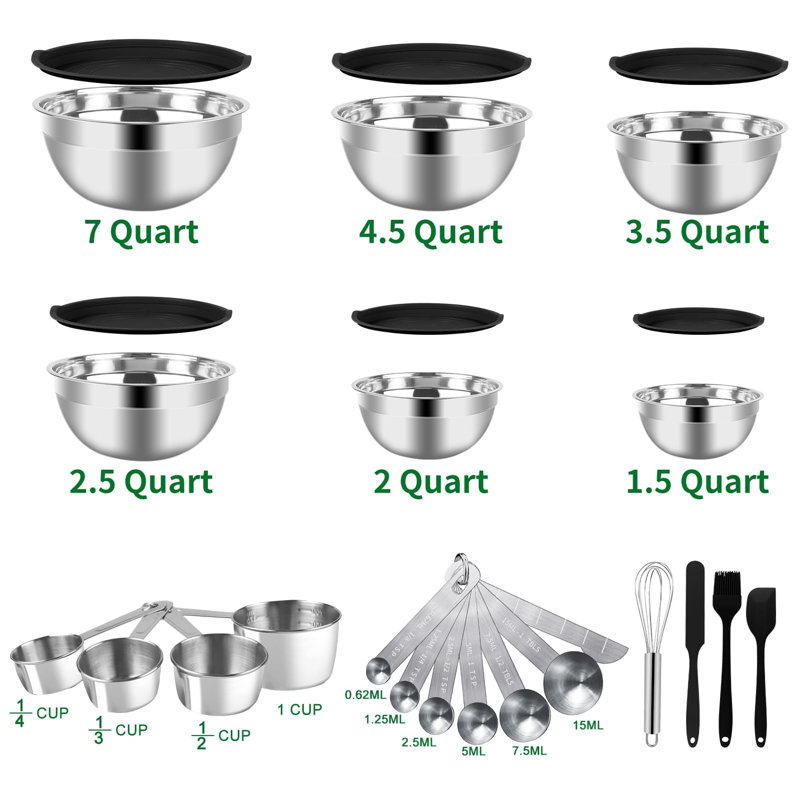 27-Piece Stainless Steel Mixing Bowl Set with Lids and Utensils