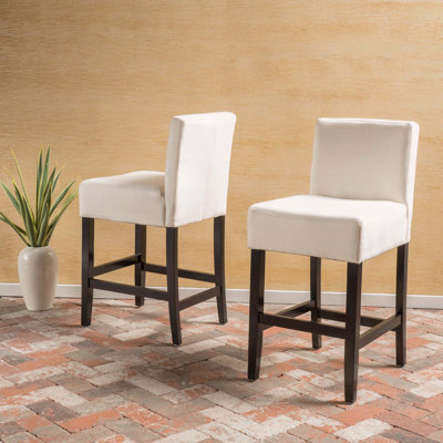 Tabouret de comptoir KD avec siège en tissu et pieds en bois d'acacia, ensemble de 2