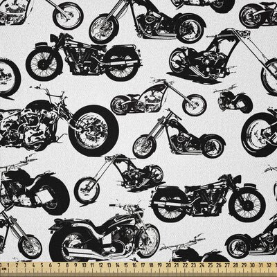 Ambesonne Motorcycle Fabric By The Yard, Retro Chopper Pattern Monochrome Motorbike Design Adventure Cruising Theme, Microfiber Fabric For Arts And Cr -  East Urban Home, 5766A9BCD87548948B38E00128F2928F