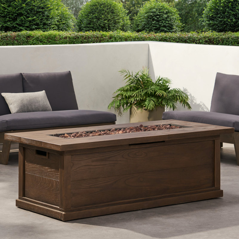 50,000 Propane Fireplace, 56''. Brown Wood-Like. Lightweight Concrete, No Assembly, Enhance Your Outdoor Fun 57.48''X26.73''X18.68'' Fire Pit, Propane. Wood Pattern. Improve Vibe