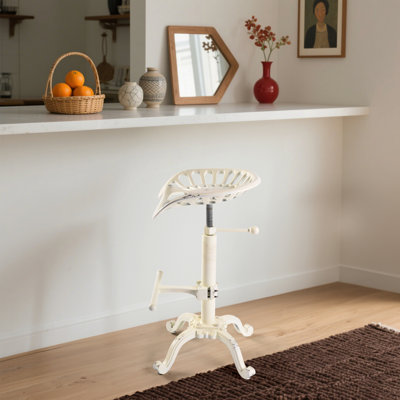 Ensemble de 1, tabouret de bar à siège de tracteur - tabouret de bar industriel rustique - tabouret pivotant en fonte de style campagnard - hauteur de comptoir réglable - très haute hauteur de pub - 22,05 à 27,95 po (blanc vieilli)