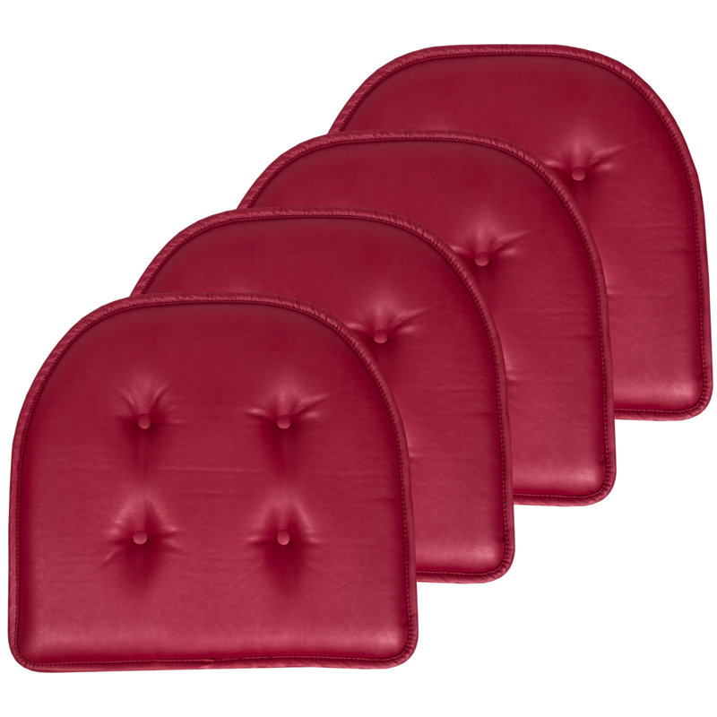 Faux Leather Indoor Chair Cushion/Pad, Burgundy, Set of 4