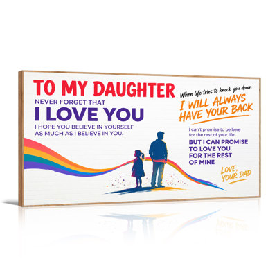 " Dad And Daughter Silhouette Colorful Rainbow Ribbon Quote " Painting