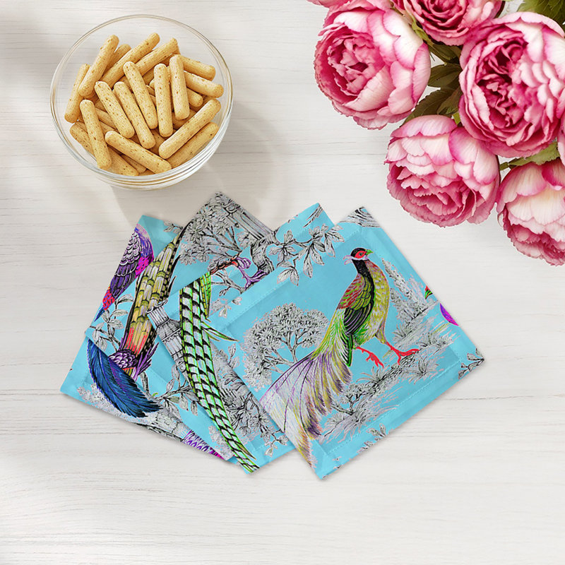 Pheasant Fall Sauvage Cotton Sateen Cocktail Napkins, Orleans
