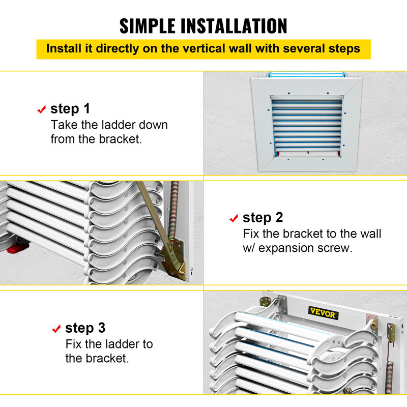 12 - Step Aluminum Folding Extension Ladder, Black