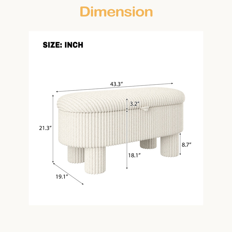 Repose-pieds moderne avec rangement et repose-pieds Corduroy, Beige
