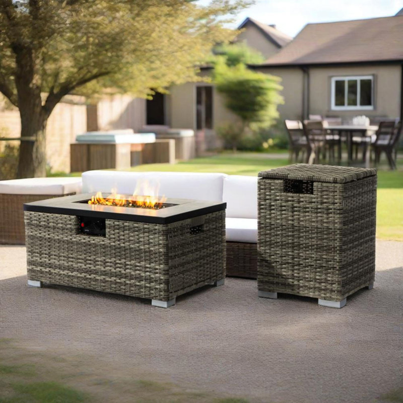 Table de foyer d'extérieur au gaz propane 32 "avec couvercle de réservoir de propane 2 pièces, Beige