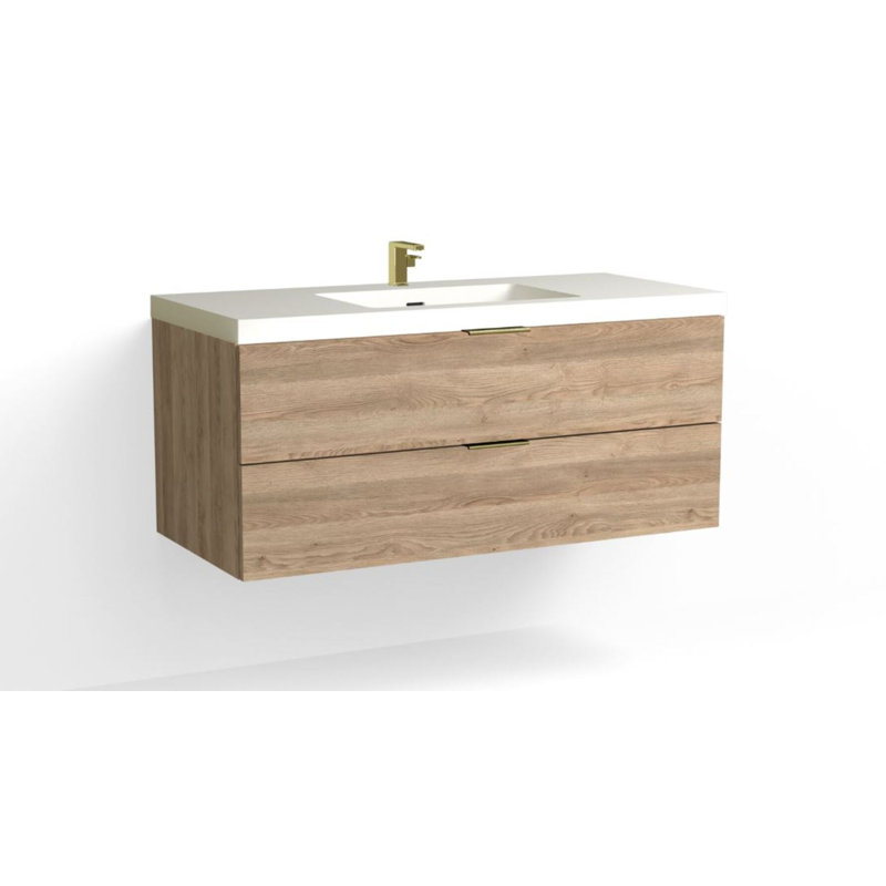 Avila 48" W Wall Mounted Single Bathroom Vanity, Matte White/Single, Biondo, Satin Brass