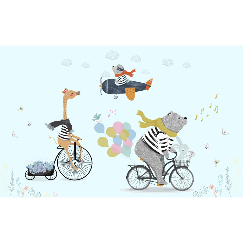 Papier peint ours et girafe pour enfants, L 57 po x l 37,92 po