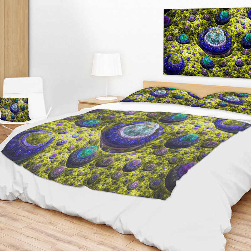 Couverture abstraite Fractal, L 59 po x L 71 po, Jaune