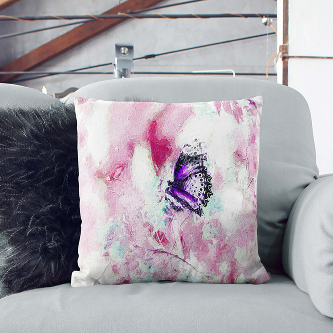 A Butterfly upon a Flower in Abstract Cushion with Filling