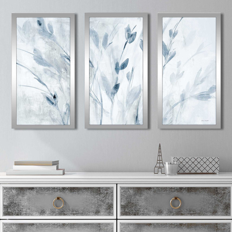 «Blue Misty Leaves», impression sur acrylique 3 pièces, H 33,5 po x l 52,5 po x P 1 po