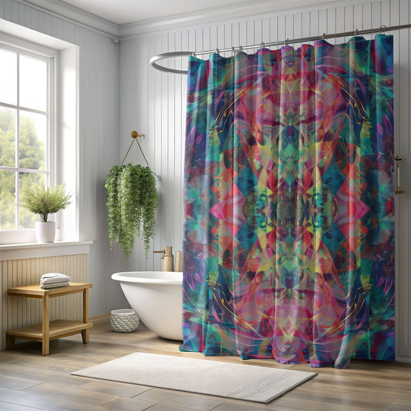 Motifs psychédéliques - Rideau de douche haut de gamme, H 74 po x l 71 po