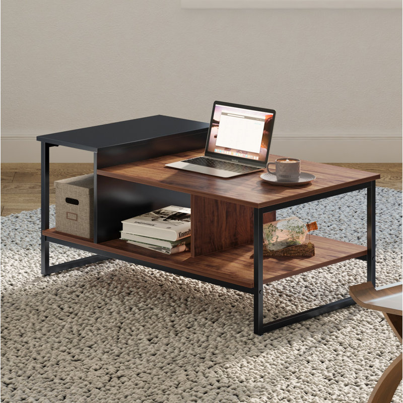 Table basse avec rangement Keiana, Noyer / Noir, H 18,9 po x L 39,3 po x l 23,6 po