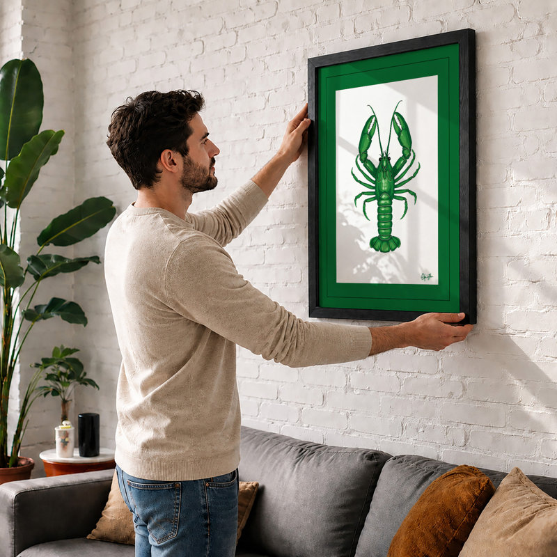 Green Lobster Study Botanical - Print, Black, A4 - 29.7 x 21.0 cm