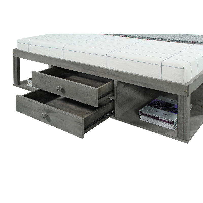 Solid Wood Open-Frame Bed, Gray