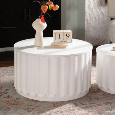 Table de rangement ronde en blanc crème, couvercle, emboîtable pour la chambre à coucher et les bureaux - look moderne, construction, aucun assemblage requis
