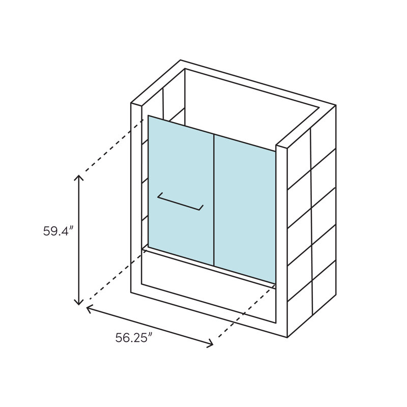 Deluxe - W x 56.25'' H Bypass Door Framed Tub Door with, Silver