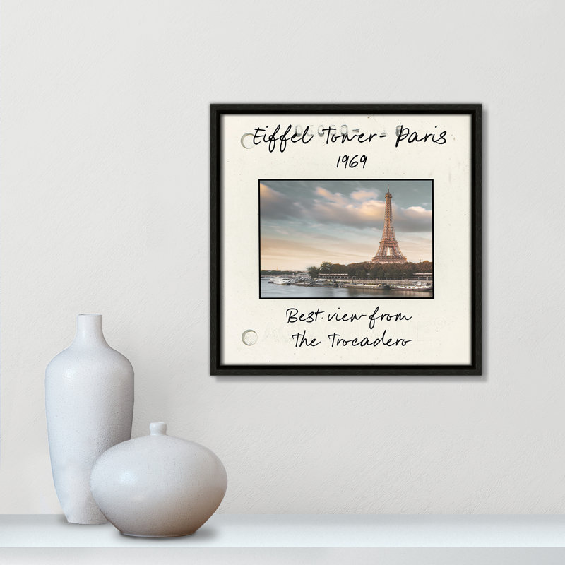 «Paris Paris - Eiffel View Print» par Danita Delmont, Toile encadrée flottante espresso, H 13,5 po x l 13,5 po x P 2 po