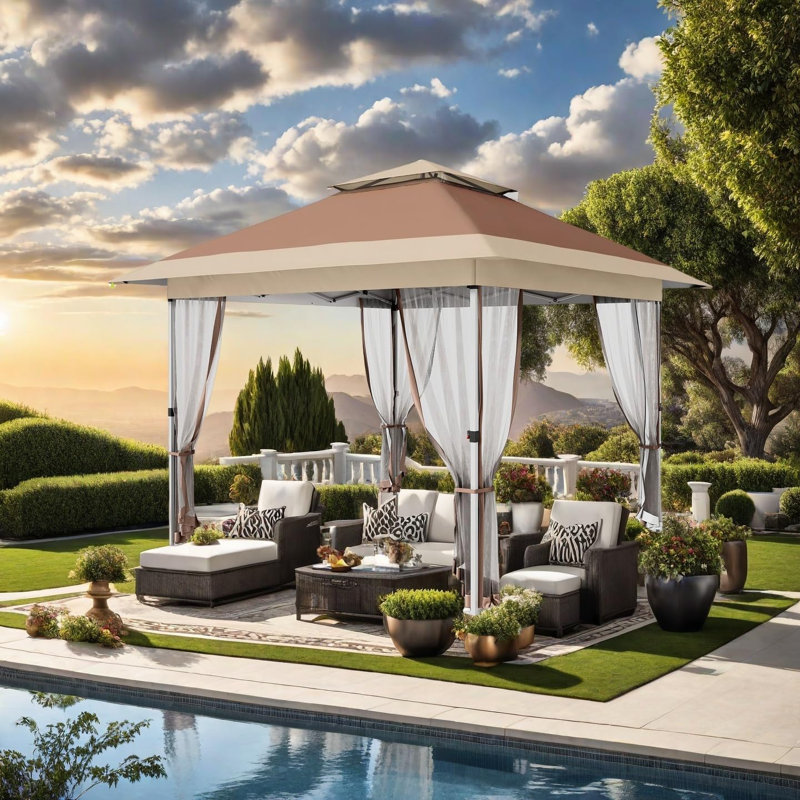 12x12ft Instant Pop Up Gazebos,Modern Waterproof Canopy Tent with Mosquito Netting,Outdoor Canopy Shelter with Wheeled Carry Bag for Patio/Garden/Backyard