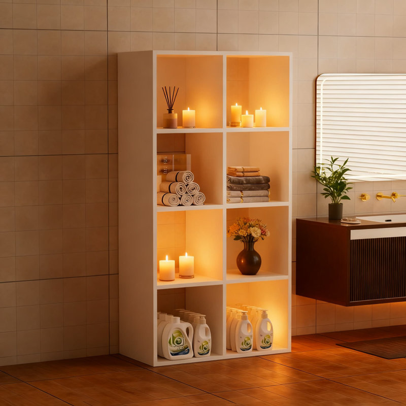 Organisateur de rangement à 8 cubes avec panneaux arrière amovibles, bibliothèque modulaire pour bureau à domicile, fabrication en bois d'ingénierie robuste en blanc
