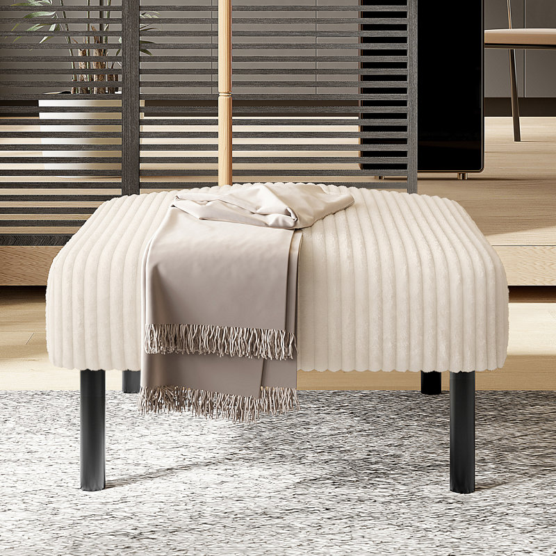 Small Ottoman Footstool With Legs, Corduroy Fabric Ottoman Foot Stool With Soft Padded Seat, Square Footstool Footstool For Living Room