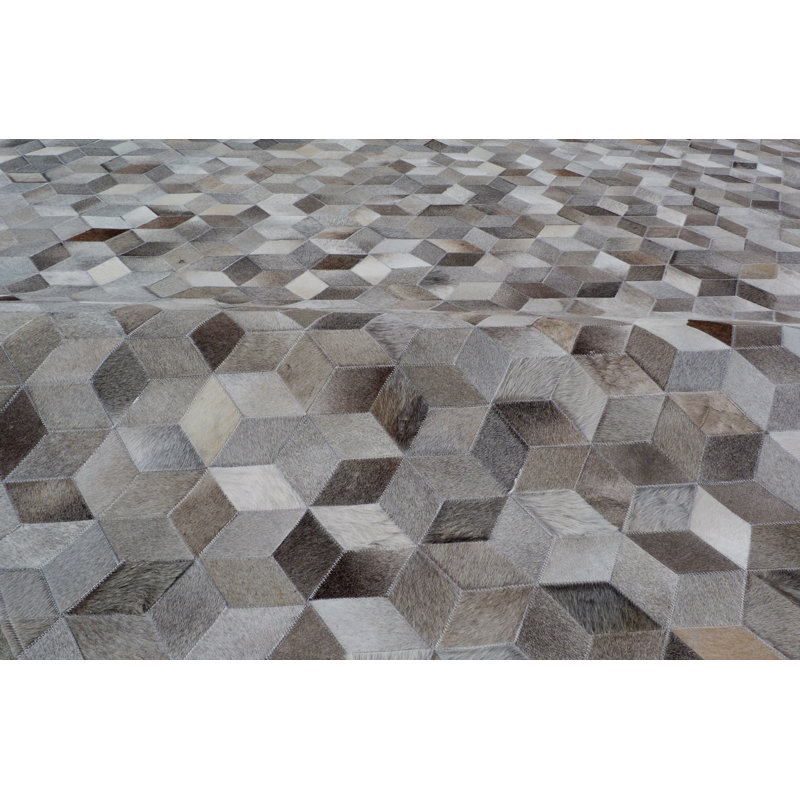 Natural Hide Cowhide Geometric Area Rug in Silver, Rectangle 11'6" x 14'6"