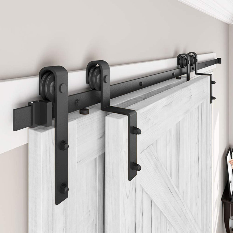 Low Ceiling Single Bypass Double Door Barn Hardware Kit, 192 in.