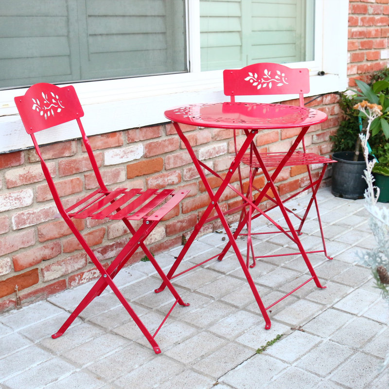  3-Piece Indoor/Outdoor Bistro Set with Folding Table and Chairs, Red, Red