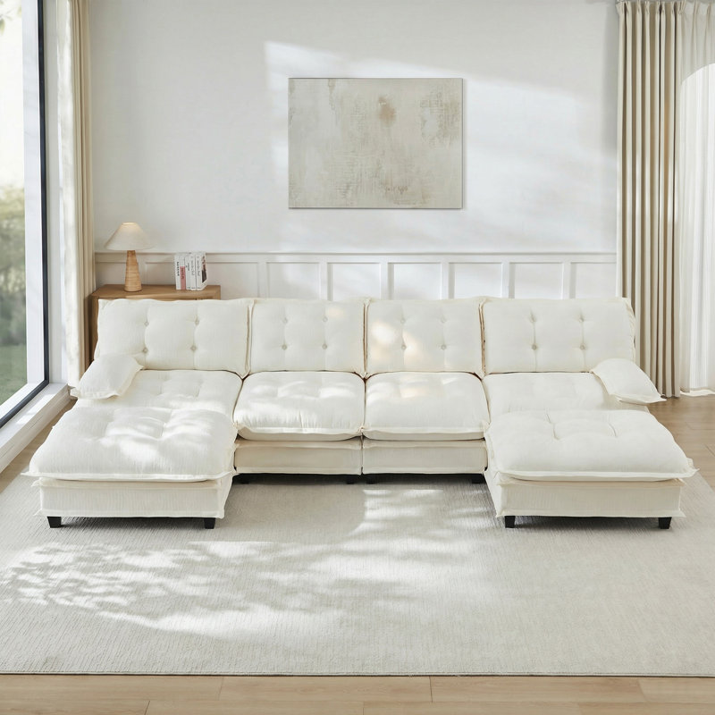 Canapé moderne en U de 138 pouces avec 2 repose-pieds, siège profond en chenille 4 places pour une vie confortable, conception modulaire et personnalisable