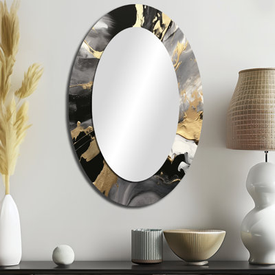 Explorer les profondeurs de Gold Marble IV - Miroir mural moderne ovale