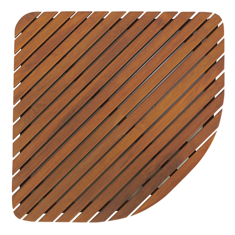 Solid Teak Wood Corner Bath Mat with Oiled Finish