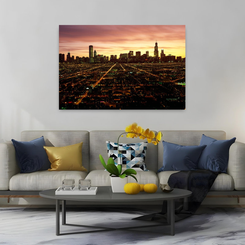 Cgi Composite High Angle View of a City at Night Chicago Cook County Illinois, architecture moderne abstraite, art urbain
