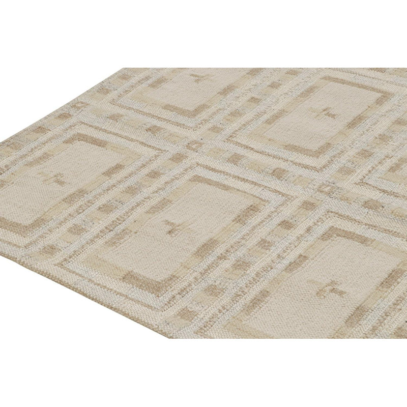 Scandinavian Hand Knotted Wool Geometric Area Rug, Rectangle 9' x 12'