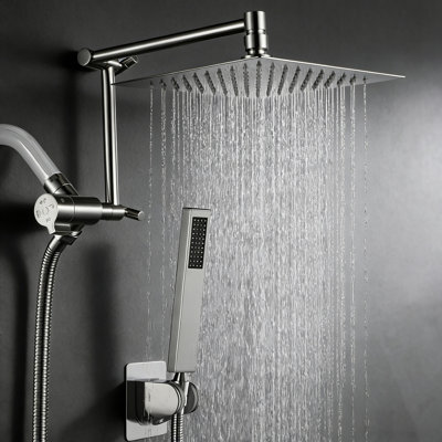 10" Metal Rain Shower Head With Handheld Spray Combo, Adjustable Extension Arm, 71 Inch Hose