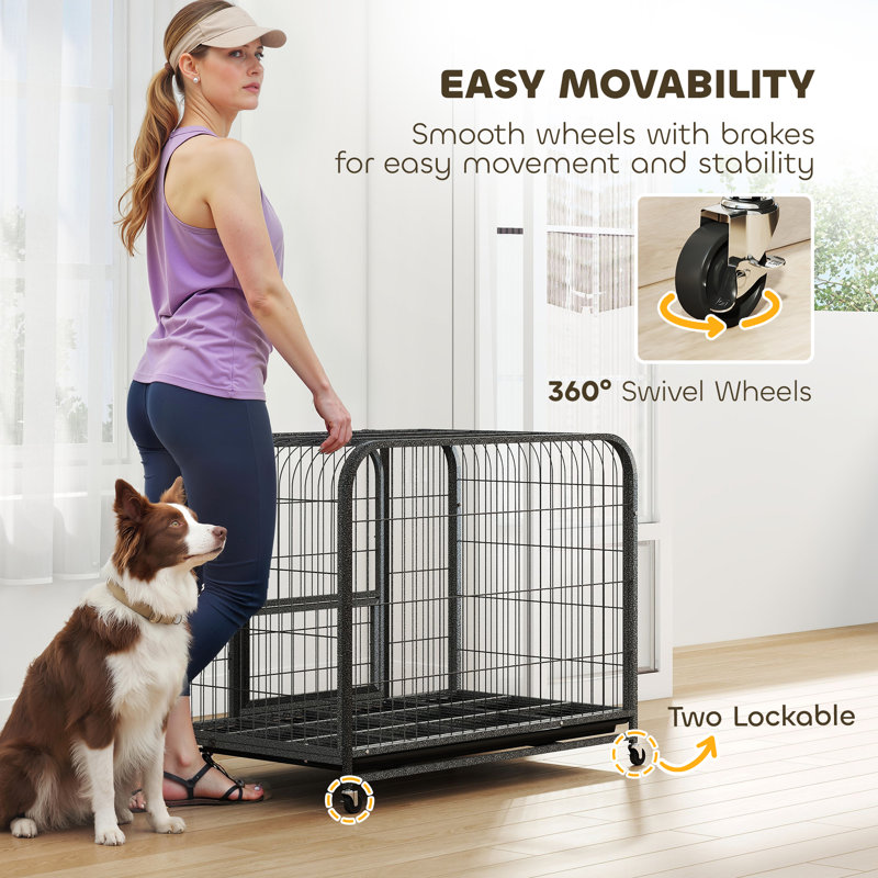 Caisse pour chien robuste, grande cage pour chien avec roues et plateau, H 29,9 po x l 22,8 po x P 36,6 po
