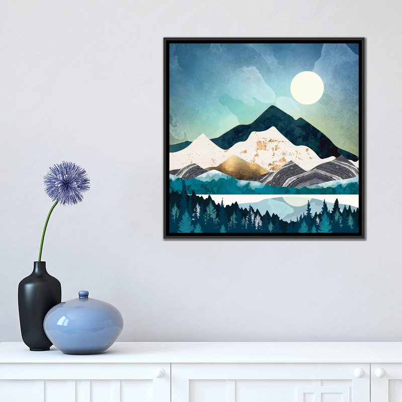 «Evening Forest», reproduction d'impression, H 18 po x l 18 po x 1,5 po, Pas de tapis, Toile avec cadre noir
