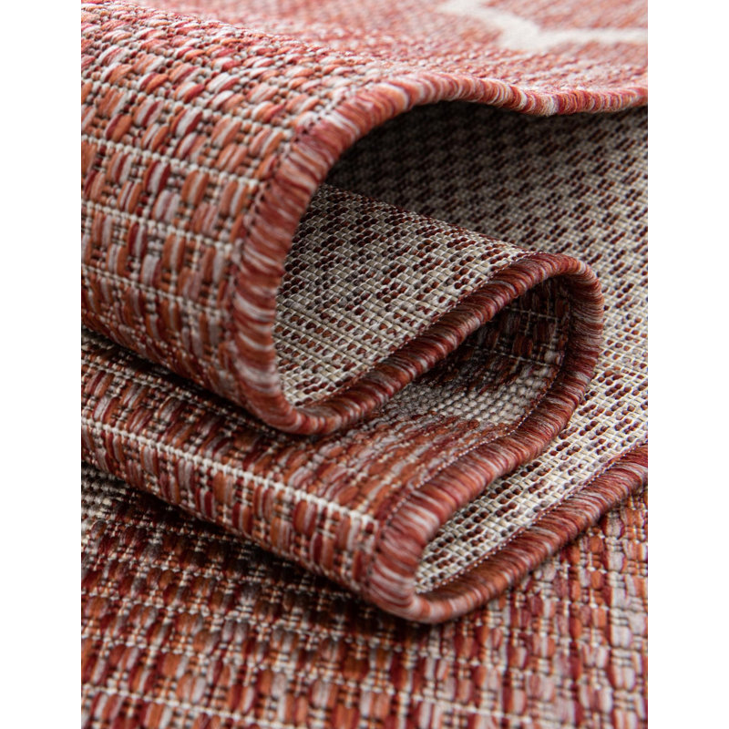 Tapis intérieur / extérieur géométrique rouge rouille, Rouge, Rectangulaire 2 pi x 3 pi