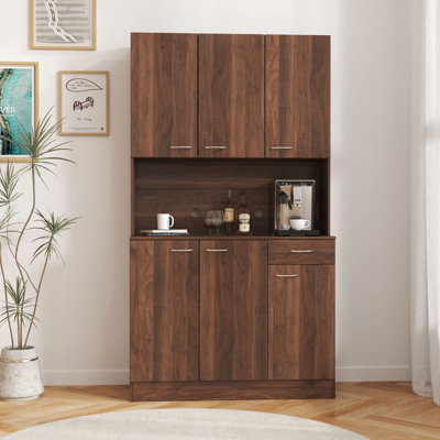 Armoire de cuisine haute avec 6 portes, 1 tablette ouverte et 1 tiroir