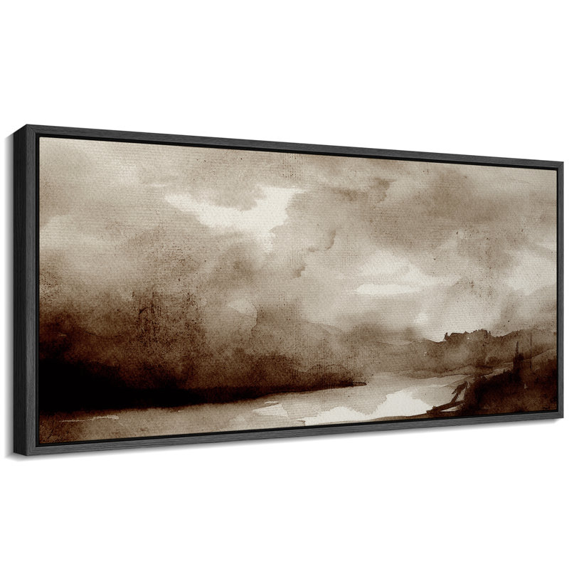 Moody Landscape, sépia, art moderne, H 30 po x l 60 po, Noir, noir, noir, noir
