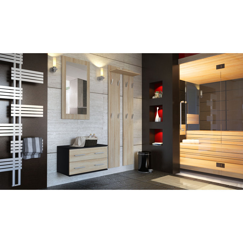 Janney Hall Tree, Rough-cut Oak/Black (Matt)