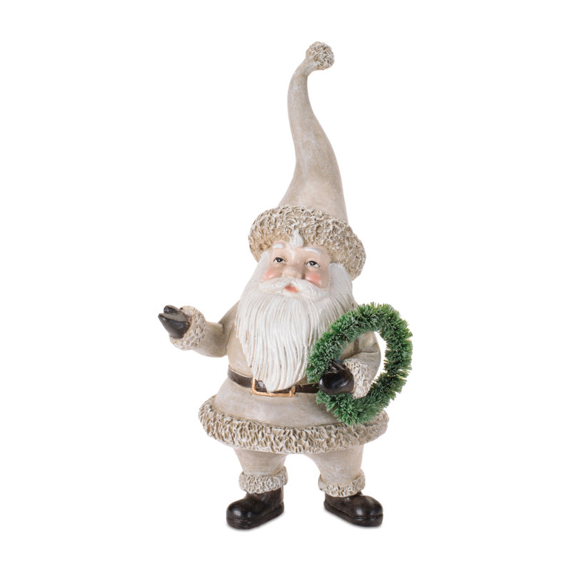 Figurines de père Noël rustique avec arbre et couronne (ensemble de 3)