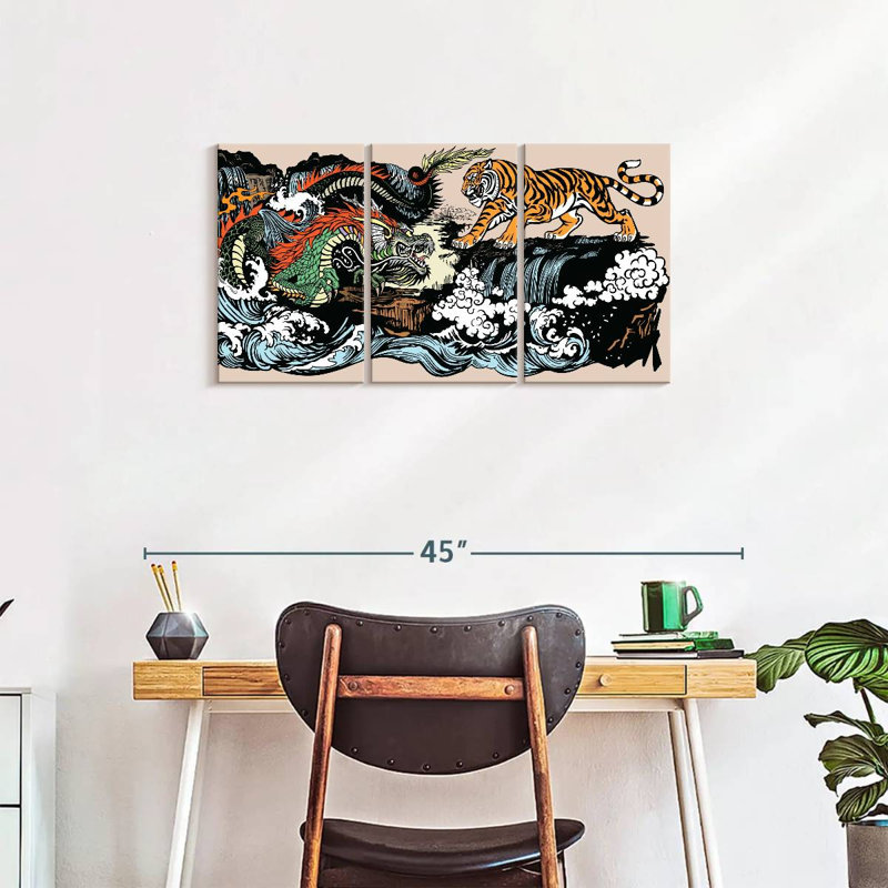 Dragon oriental et tigre, reproduction d'art sur toile, H 18 po x l 38 po x P 1,25 po