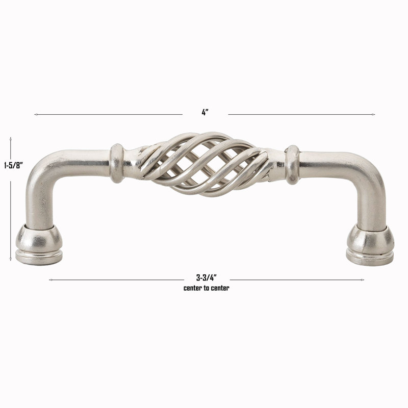 Poignée cage à oiseau cannelée centre à centre, 3.75", Nickel satiné, 1