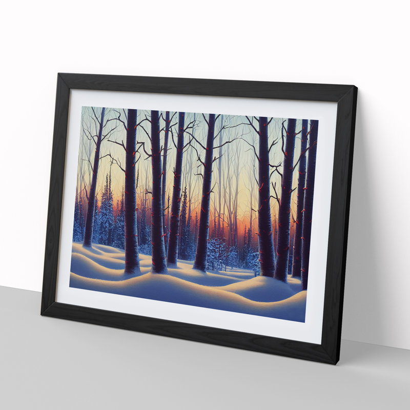 XH1022-10217X Winter Forest Sunrise Vol.3 1 Piece Single Picture Frame Painting, 34cm H x 46cm W x 2cm D, Black Framed