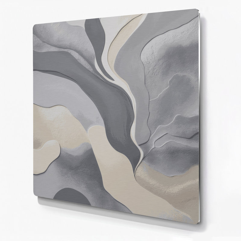 Abstrait paysage 89, art mural gris en métal, H 32 po x l 32 po
