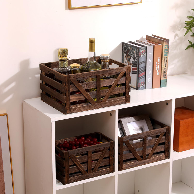 Ensemble de 3 caisses de rangement en bois avec poignées pour la cuisine, le vestibule ou les tablettes