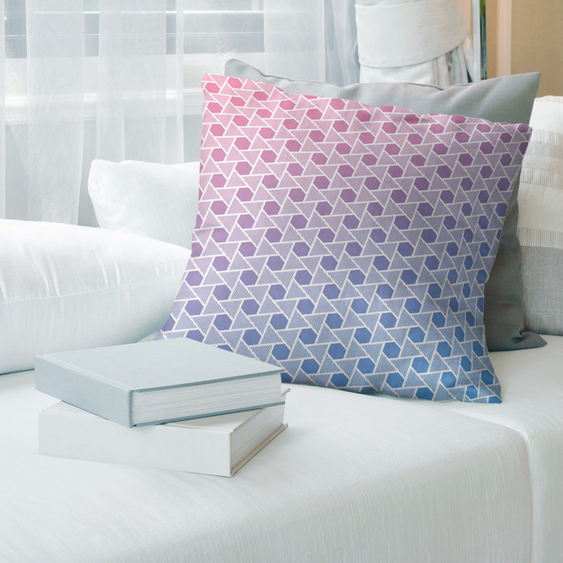 Housse de coussin Rainbow Hexagons and Triangles, 20 po x 20 po, Bourre en polyester, Rose / Bleu