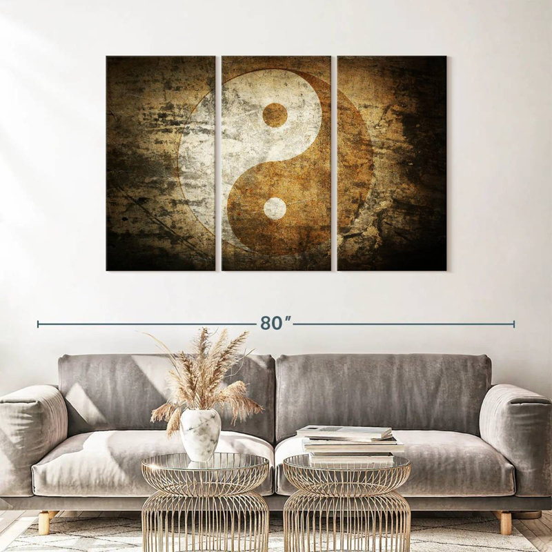 Ensemble de 3 pièces Yin et Yang sur toile, H 36 po x l 57 po x P 1,25 po